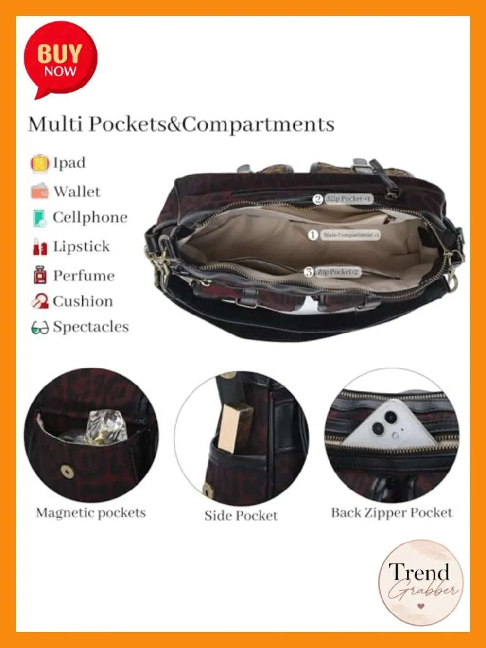 Vegan Leather Hobo Bag Crossbody Shoulder Purse Multi Pocket